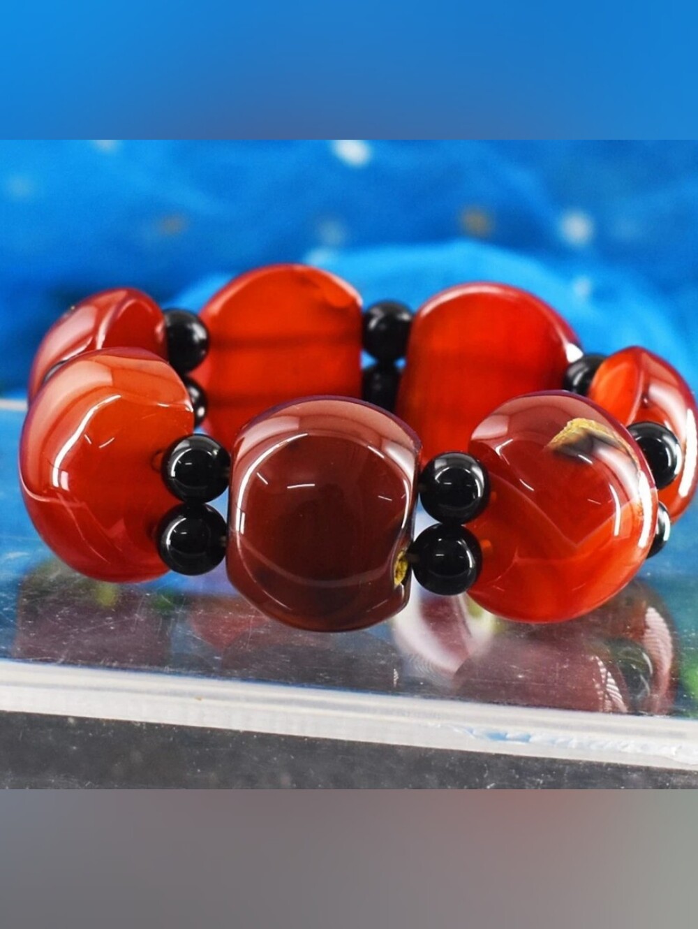 Red Onyx And Spinel Beaded Stretch Bracelet
